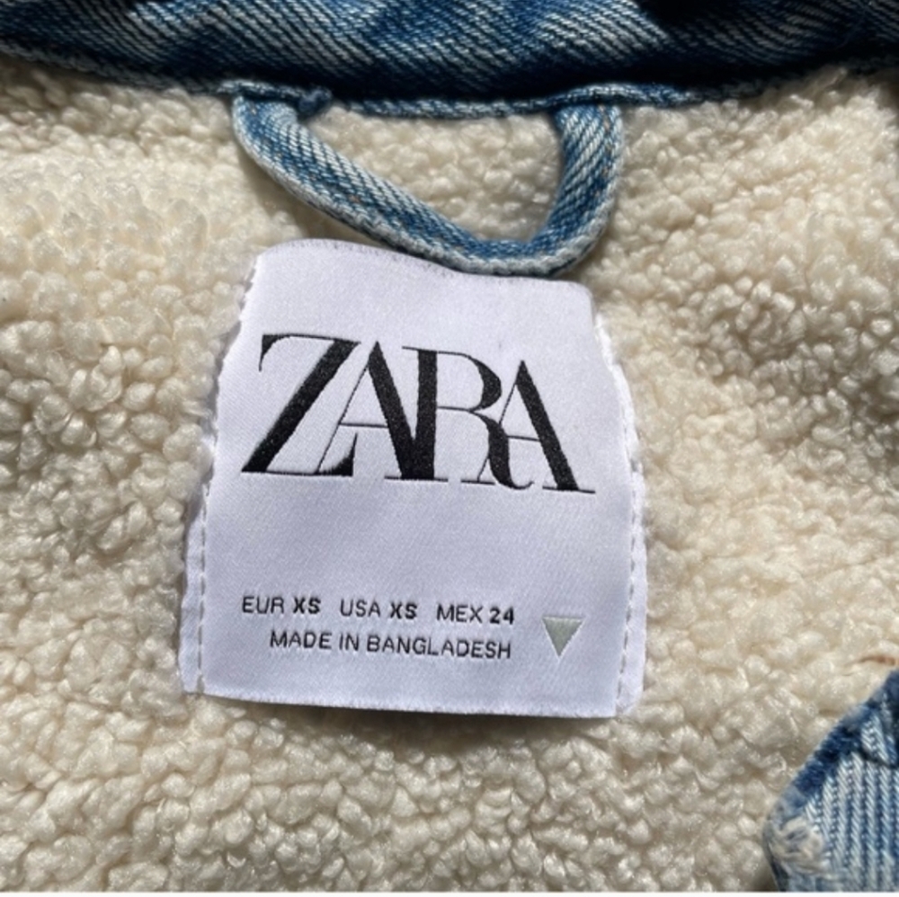 Zara Blue Denim Women's Sherpa Fleece-Lined Jean Jacket - XS - Picture 3 of 4